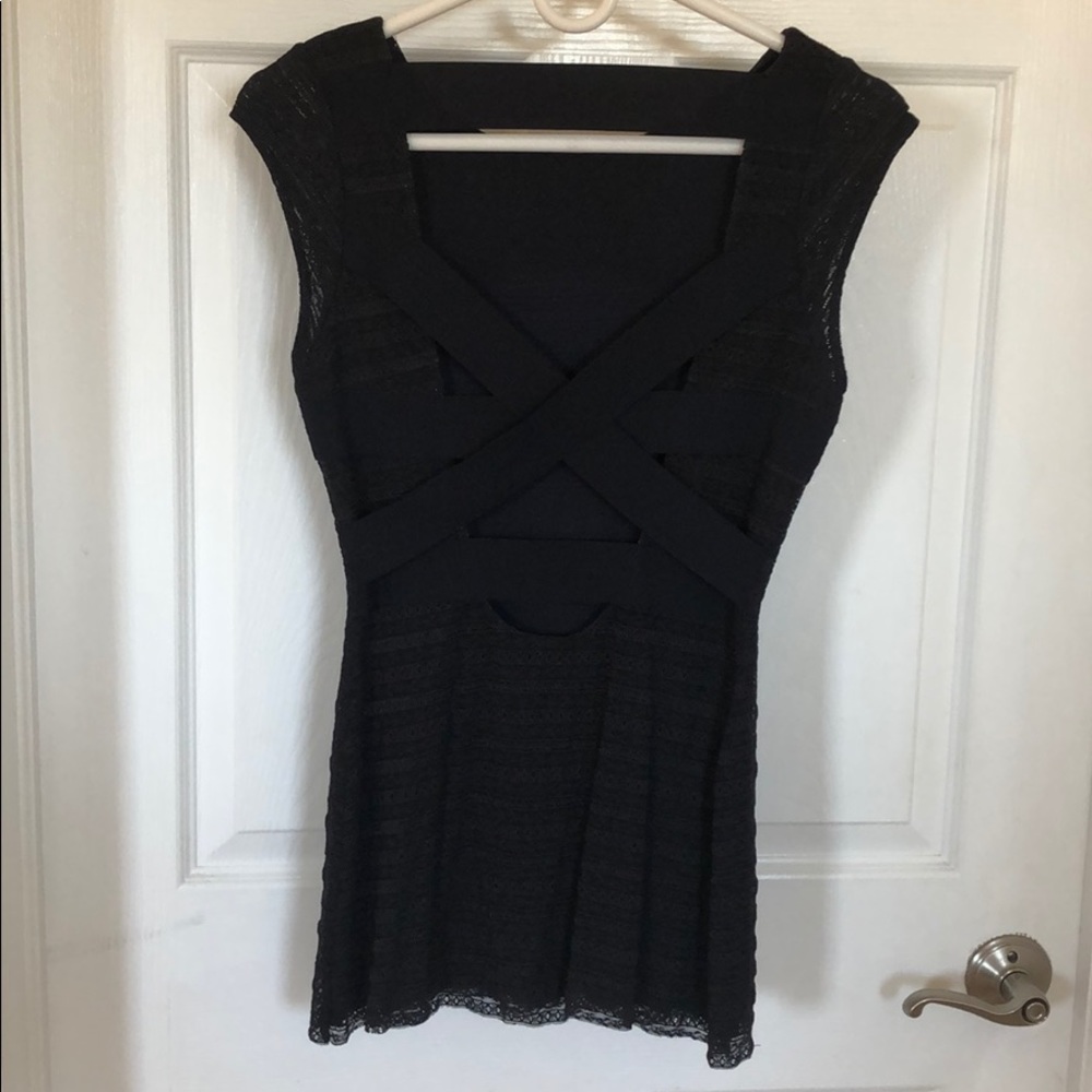 Bailey 44 Navy Blue Lace Crisscross Back Shirt